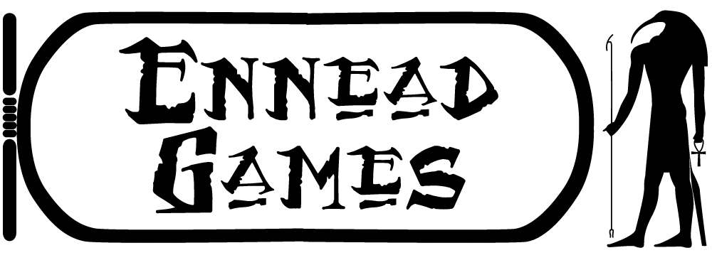 An ancient egyptian looking logo, with a Thoth shadow/outline standing to the right